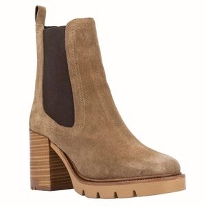 Vintage Foundry Co Penelope Suede Chelsea Boots Brown Block Heel Sz 7.5
